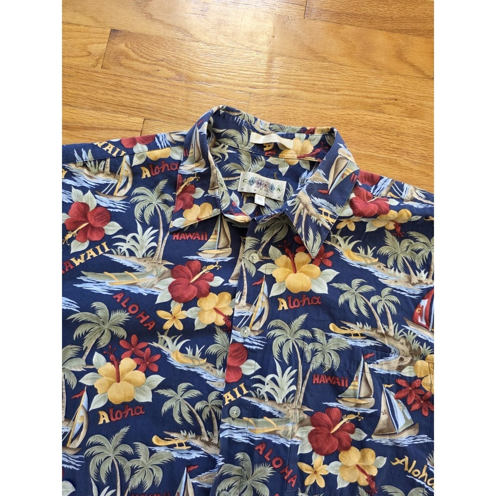 Campia Moda Hawaiian Shirt Mens XL 100% Cotton Blue Tropical Coastal - Picture 2 of 12